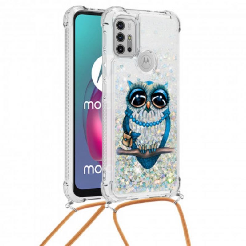 Handyhülle Für Moto G30 / G10 Mit Kordel Pailletten-kordelzug „miss Owl“.