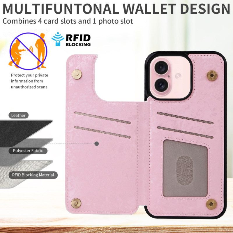 Hülle Für iPhone 16 Floraler Rfid-kartenhalter