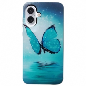 Hülle iPhone 16 Blauer Schmetterling