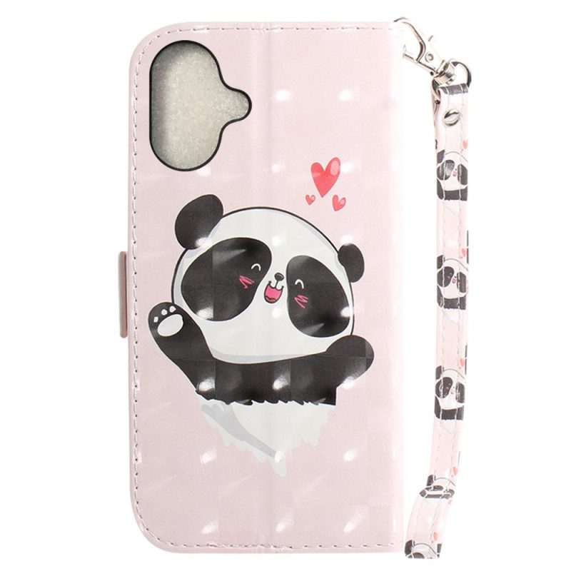 Lederhüllen Für iPhone 16 Panda Love Mit Riemen