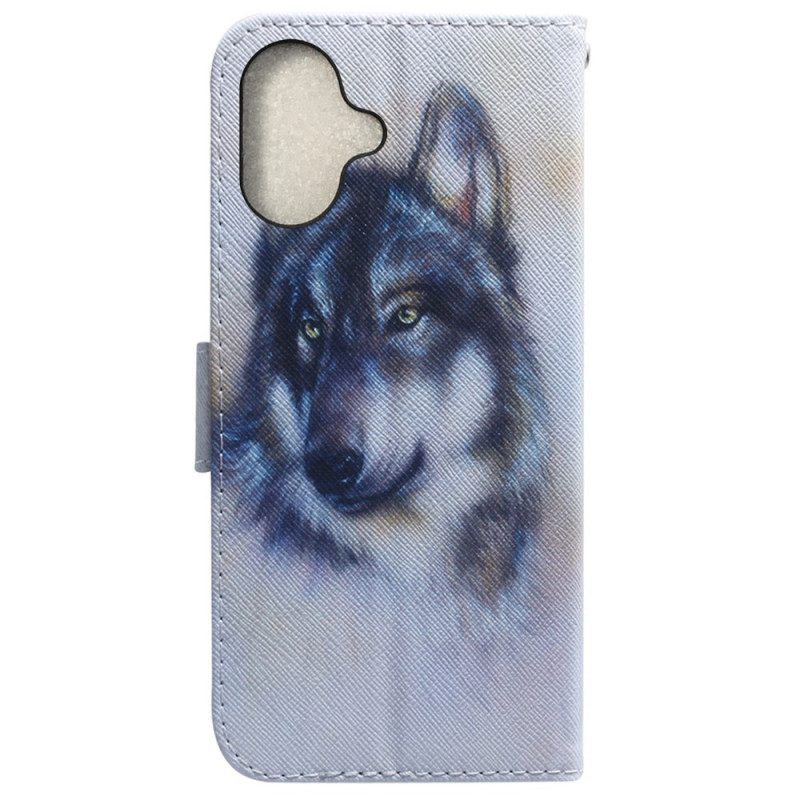 Lederhüllen iPhone 16 Handyhülle Aquarell Wolf