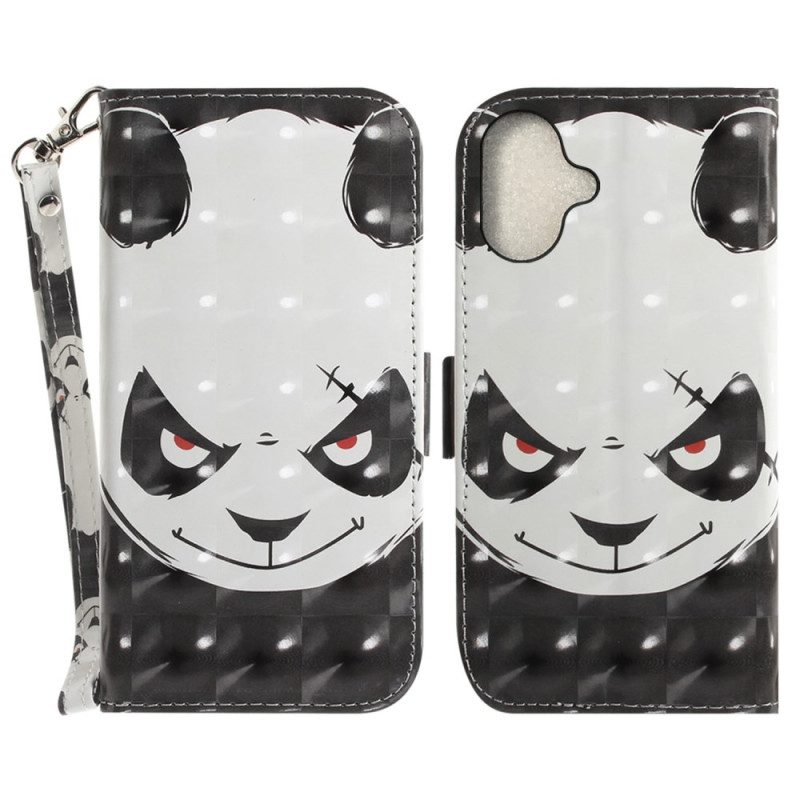 Lederhüllen iPhone 16 Handyhülle Wütender Panda Mit Riemen