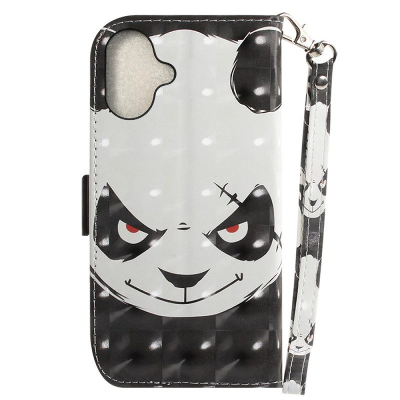 Lederhüllen iPhone 16 Handyhülle Wütender Panda Mit Riemen