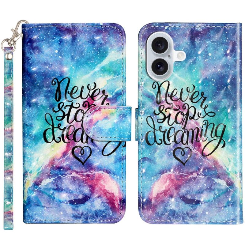 Lederhüllen iPhone 16 Never Stop Dreaming Mit Strap