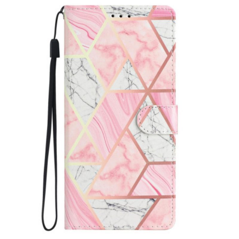 Lederhüllen iPhone 16 Rosa Marmor Mit Riemen