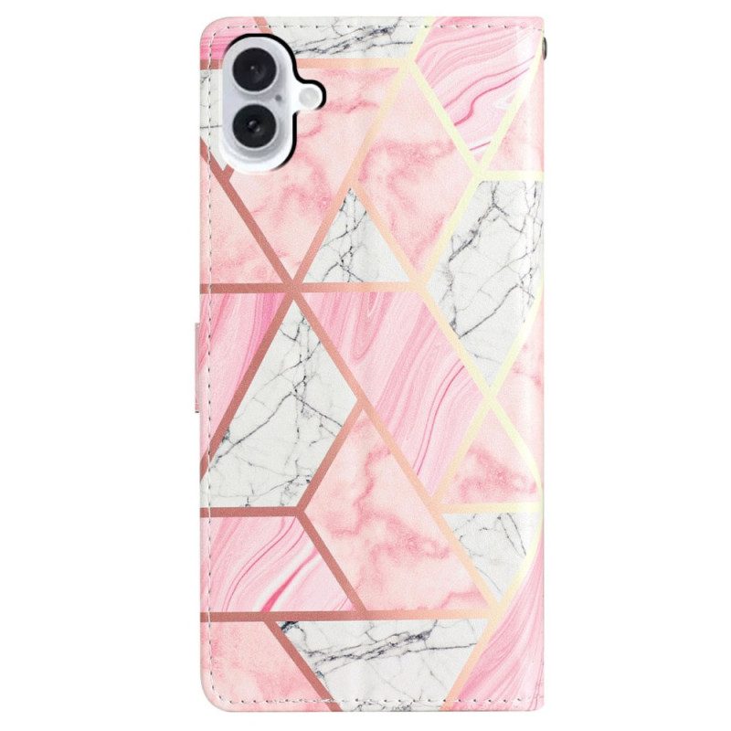 Lederhüllen iPhone 16 Rosa Marmor Mit Riemen