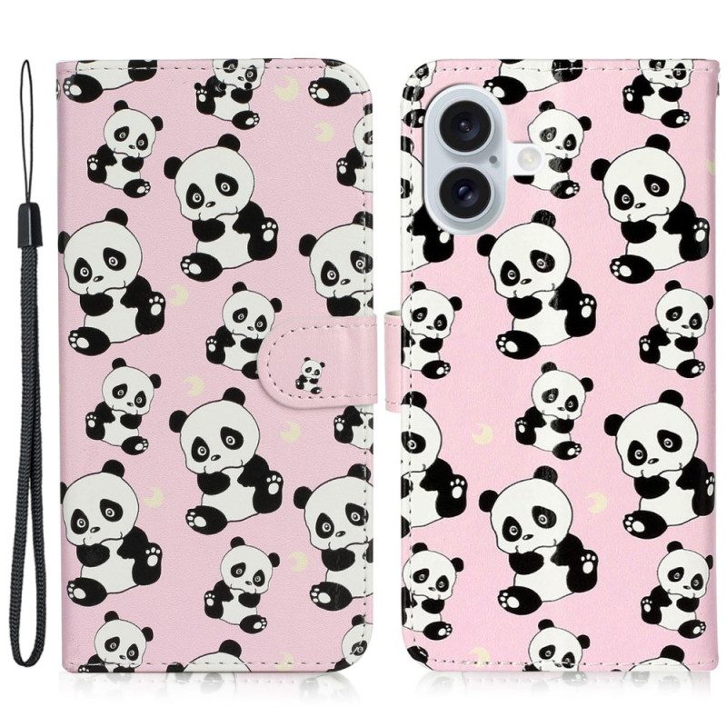 Lederhüllen iPhone 16 Schlüsselband Pandas