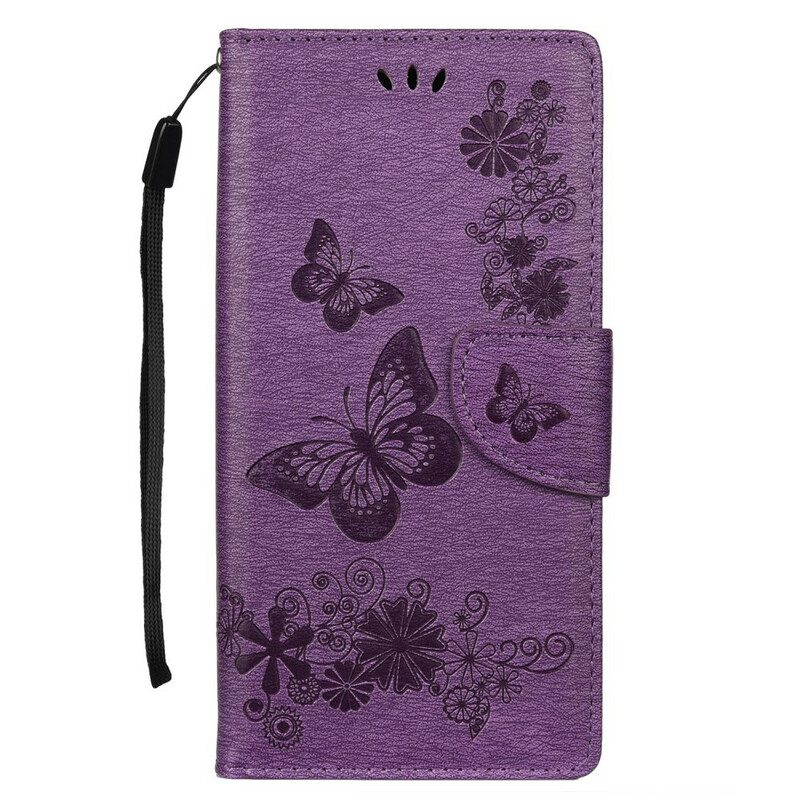 Flip Case Für Samsung Galaxy Note 10 Plus Mit Kordel Schmetterlinge Und Blumenkrawatten