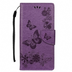 Flip Case Für Samsung Galaxy Note 10 Plus Mit Kordel Schmetterlinge Und Blumenkrawatten