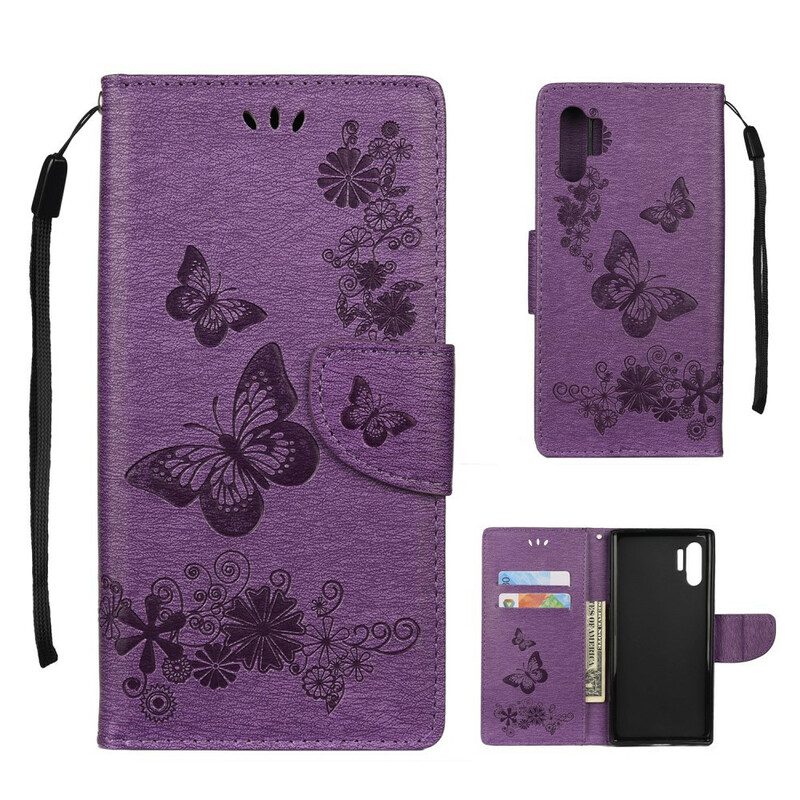 Flip Case Für Samsung Galaxy Note 10 Plus Mit Kordel Schmetterlinge Und Blumenkrawatten