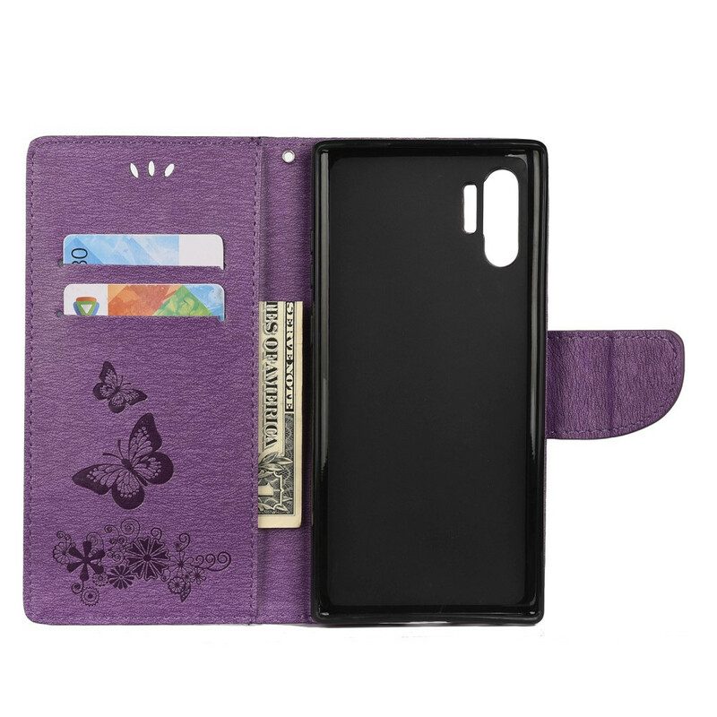 Flip Case Für Samsung Galaxy Note 10 Plus Mit Kordel Schmetterlinge Und Blumenkrawatten