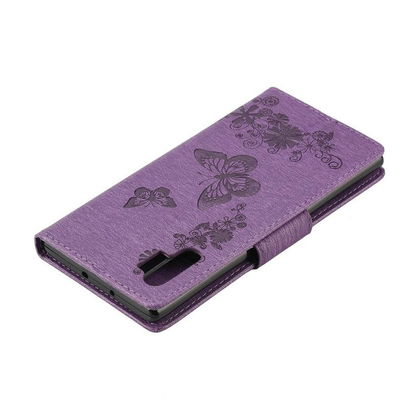 Flip Case Für Samsung Galaxy Note 10 Plus Mit Kordel Schmetterlinge Und Blumenkrawatten