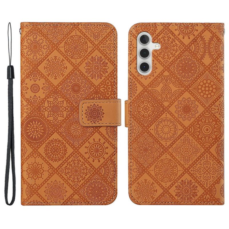 Lederhüllen Für Samsung Galaxy A55 5g Patchwork Mit Riemen