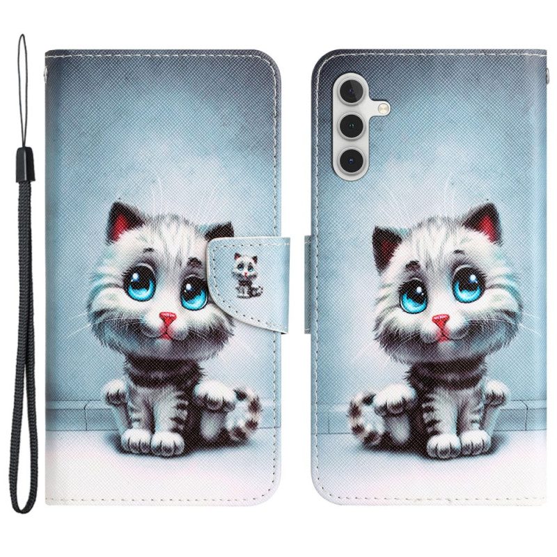 Lederhüllen Samsung Galaxy A55 5g Blauäugige Katze Mit Riemen