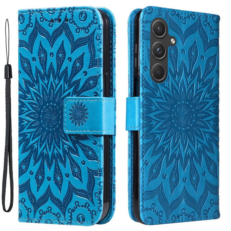 Lederhüllen Samsung Galaxy A55 5g Fabelhaftes Mandala Mit Riemen