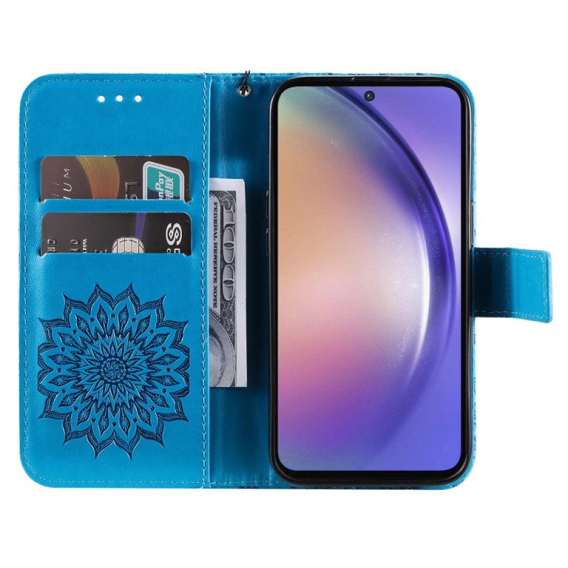 Lederhüllen Samsung Galaxy A55 5g Fabelhaftes Mandala Mit Riemen