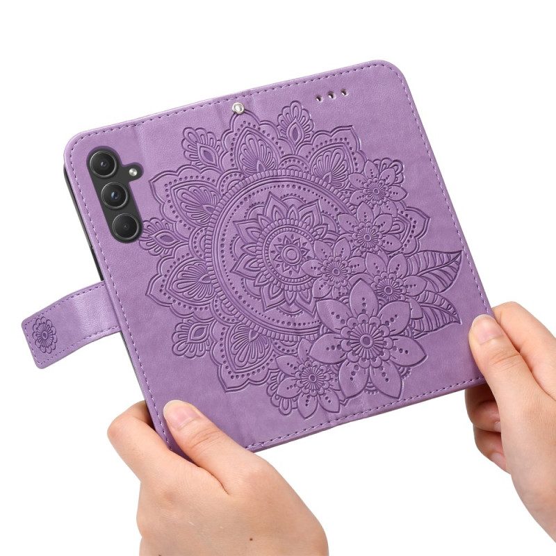 Lederhüllen Samsung Galaxy A55 5g Handyhülle Blumenmandala Mit Riemen