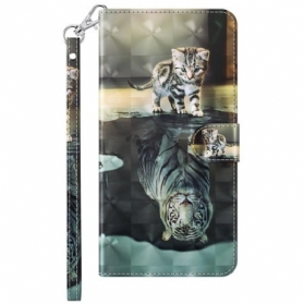 Lederhüllen Samsung Galaxy A55 5g Handyhülle Katze Und Tiger Mit Riemen