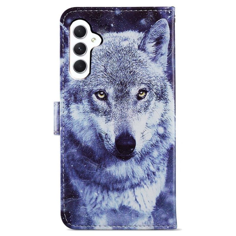 Lederhüllen Samsung Galaxy A55 5g Weißer Wolf Mit Riemen