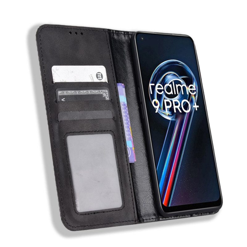 Schutzhülle Für Realme 9 5G Flip Case Stilisierter Vintage-ledereffekt