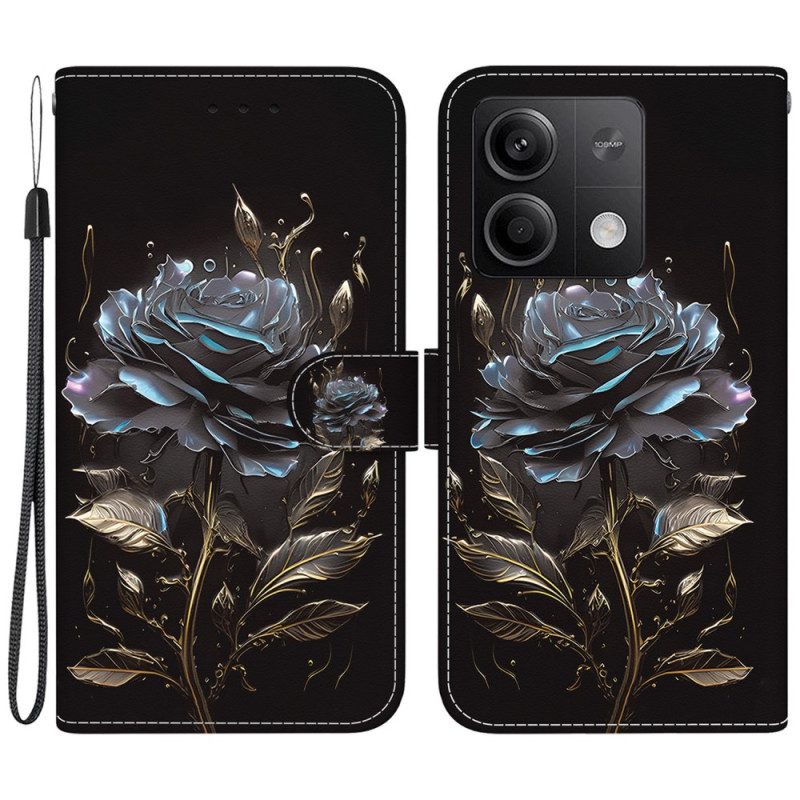 Lederhüllen Für Xiaomi Redmi Note 13 5g Schwarze Rose Mit Riemen