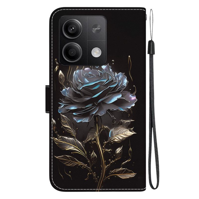 Lederhüllen Für Xiaomi Redmi Note 13 5g Schwarze Rose Mit Riemen