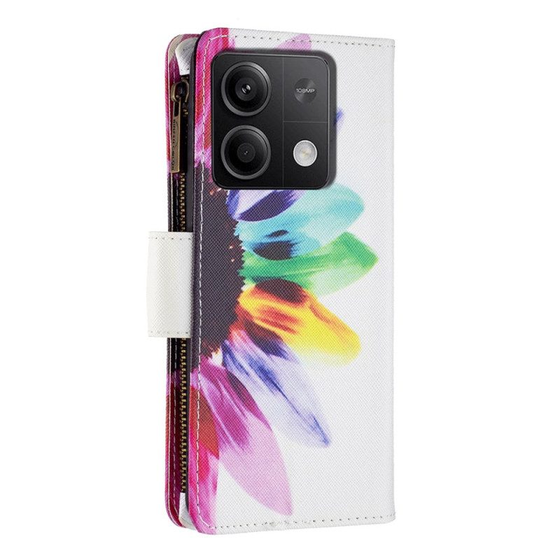 Lederhüllen Xiaomi Redmi Note 13 5g Handyhülle Aquarell-blumen-geldbörse Mit Riemen