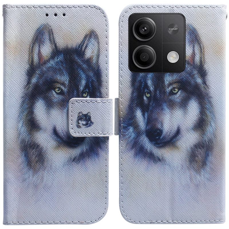 Lederhüllen Xiaomi Redmi Note 13 5g Handyhülle Aquarell Wolf