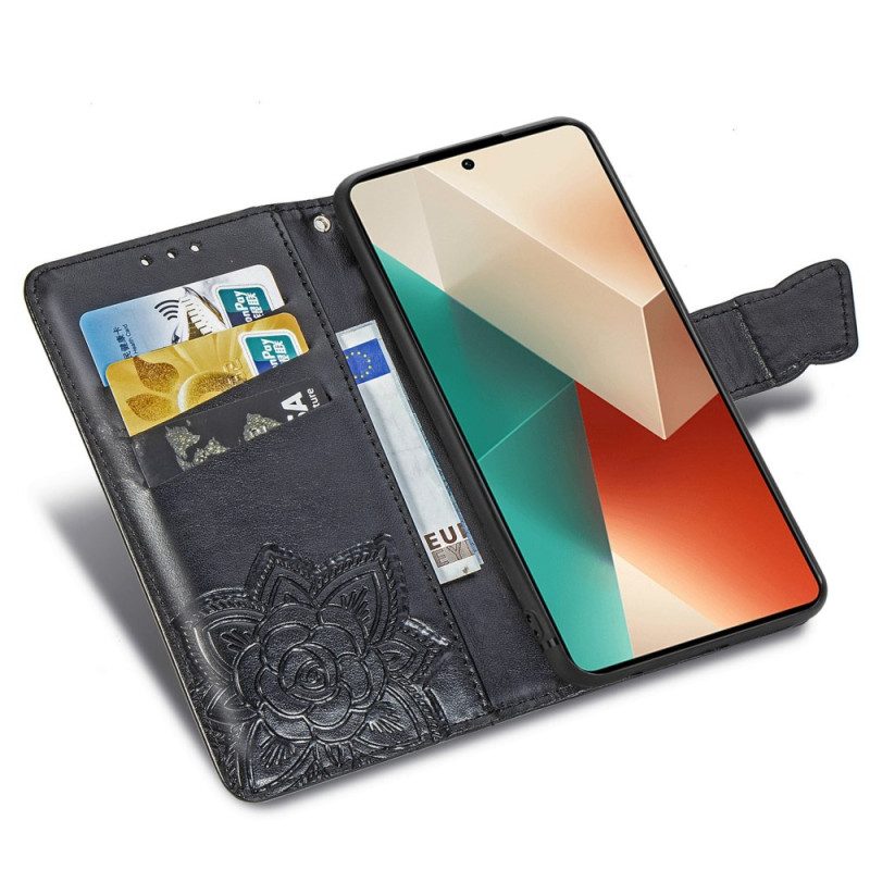 Lederhüllen Xiaomi Redmi Note 13 5g Handyhülle Barocker Schmetterling Mit Riemen