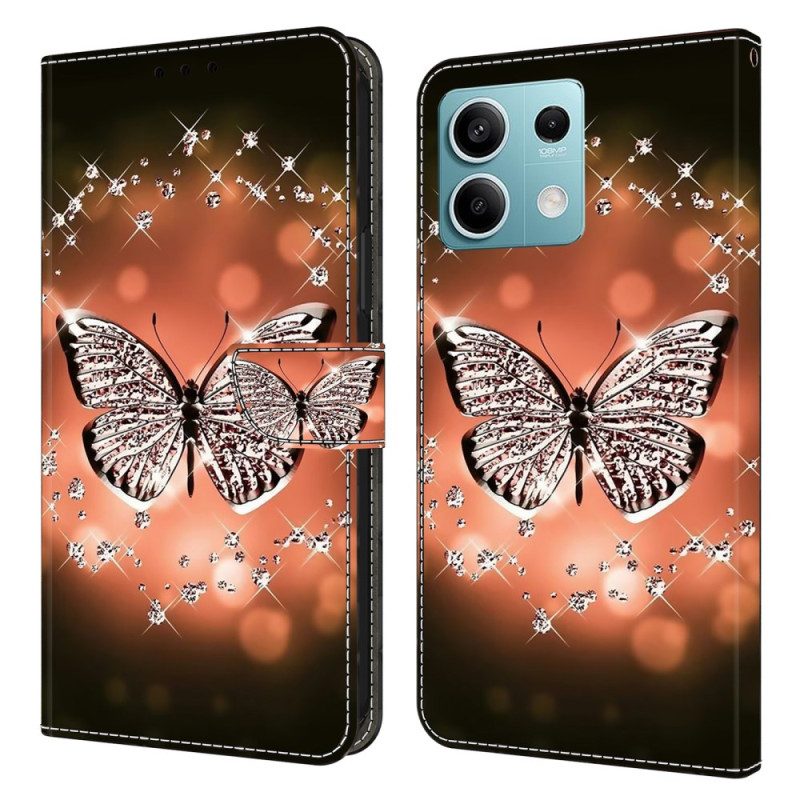 Lederhüllen Xiaomi Redmi Note 13 5g Handyhülle Kristallschmetterling