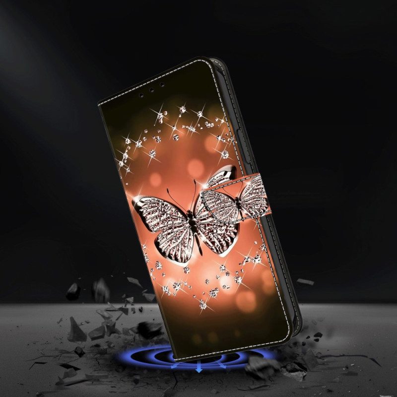 Lederhüllen Xiaomi Redmi Note 13 5g Handyhülle Kristallschmetterling