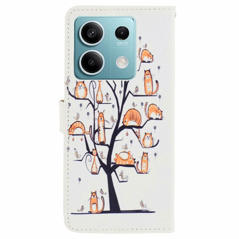 Lederhüllen Xiaomi Redmi Note 13 5g Katzen Im Lanyard-baum