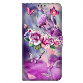 Lederhüllen Xiaomi Redmi Note 13 5g Lila Schmetterlinge Und Blumen