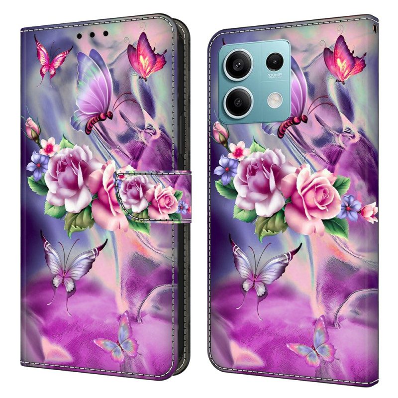 Lederhüllen Xiaomi Redmi Note 13 5g Lila Schmetterlinge Und Blumen