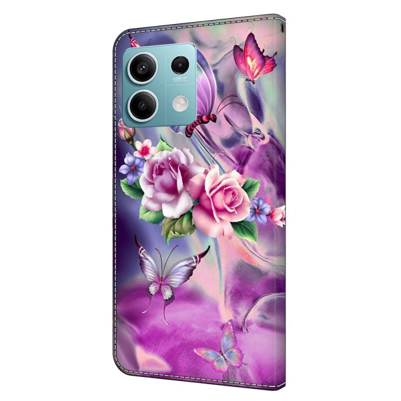 Lederhüllen Xiaomi Redmi Note 13 5g Lila Schmetterlinge Und Blumen