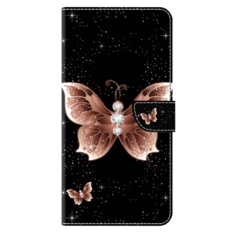 Lederhüllen Xiaomi Redmi Note 13 5g Rosa Diamant-schmetterlinge