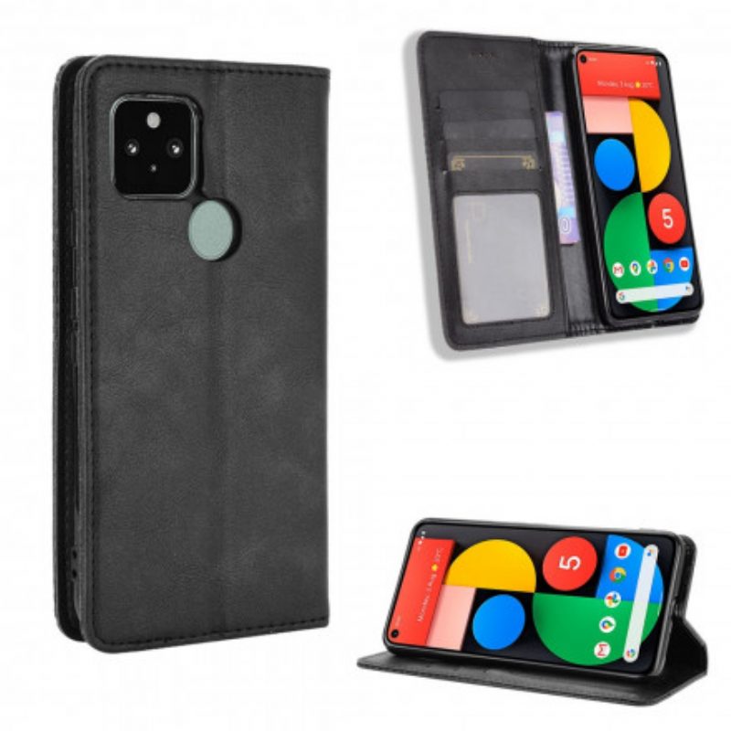 Schutzhülle Für Google Pixel 5 Flip Case Stilisierter Vintage-ledereffekt