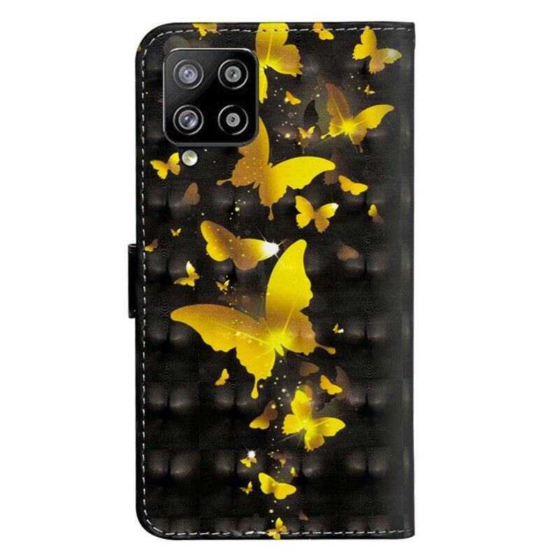 Flip Case Für Samsung Galaxy A42 5G Gelbe Schmetterlinge