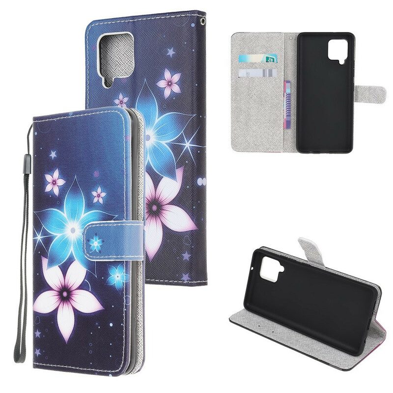 Flip Case Für Samsung Galaxy A42 5G Mit Kordel Mondriemenblumen