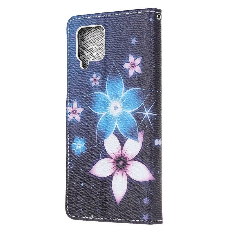 Flip Case Für Samsung Galaxy A42 5G Mit Kordel Mondriemenblumen