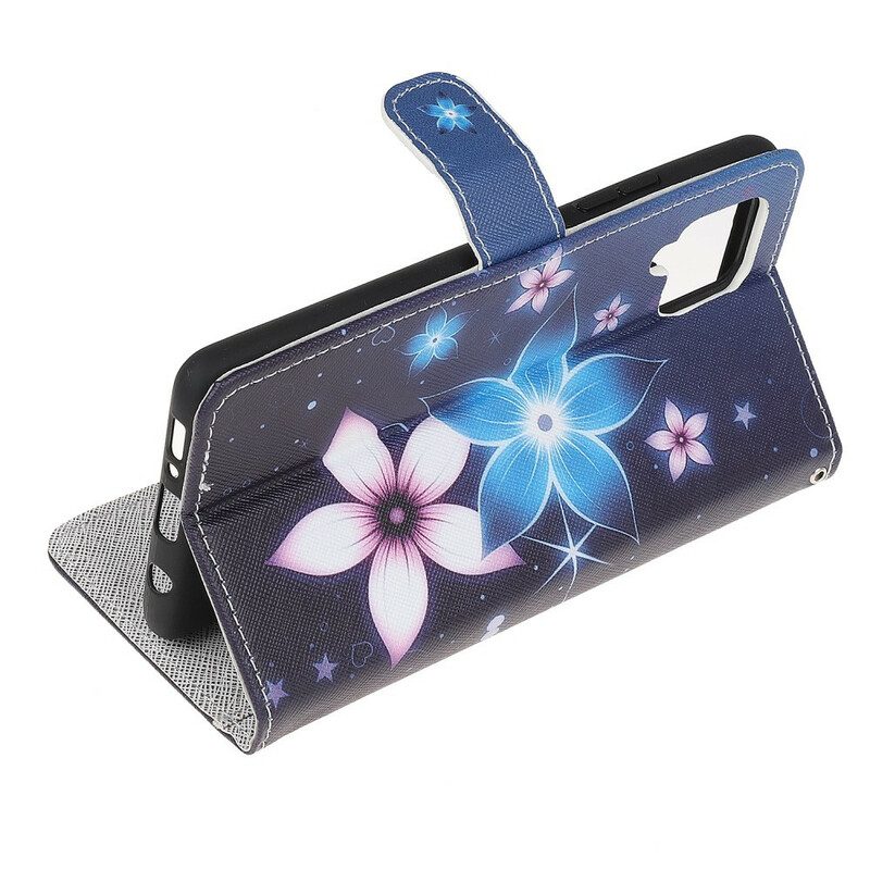 Flip Case Für Samsung Galaxy A42 5G Mit Kordel Mondriemenblumen