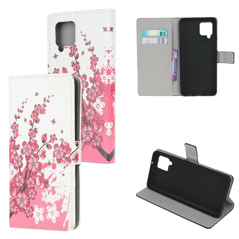 Flip Case Für Samsung Galaxy A42 5G Tropische Blumen