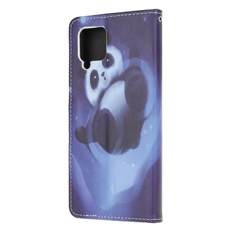 Lederhüllen Für Samsung Galaxy A42 5G Mit Kordel Panda Space Mit Schlüsselband