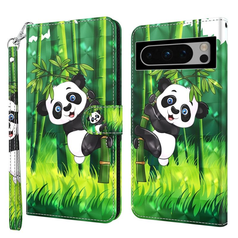 Lederhüllen Für Google Pixel 8 Pro Panda Bamboo Mit Riemen