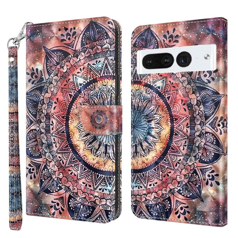 Lederhüllen Google Pixel 8 Pro Handyhülle Buntes Mandala Mit Riemen