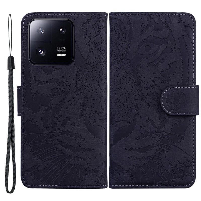 Lederhüllen Für Xiaomi 13 Pro Mit Kordel Riemchen-tiger-print