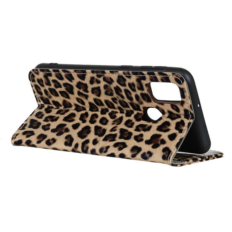 Flip Case Für Samsung Galaxy A21s Einfacher Leopard