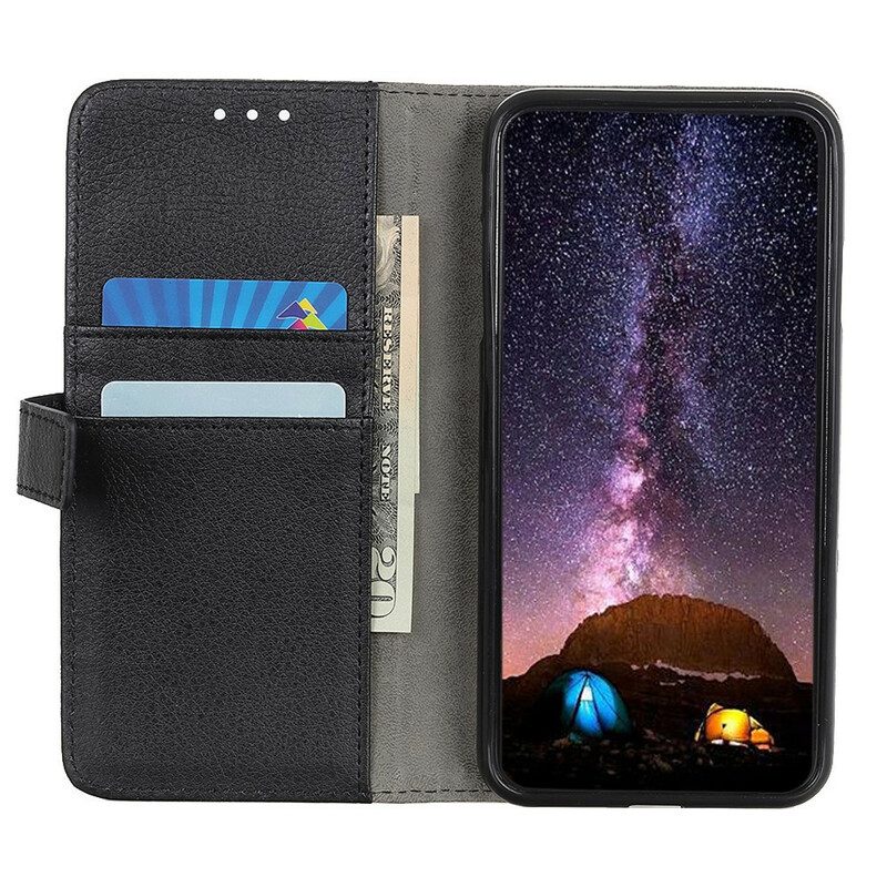 Flip Case Für Samsung Galaxy A21s Einzelnes Litschi-kunstleder