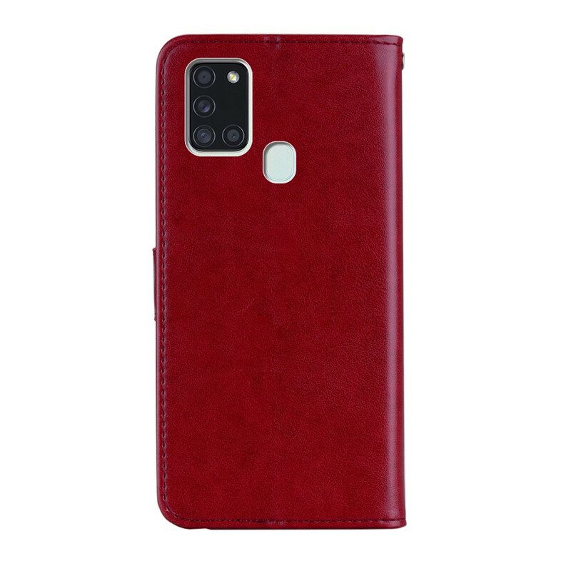 Flip Case Für Samsung Galaxy A21s Eulen-mandala Und Schlüsselband