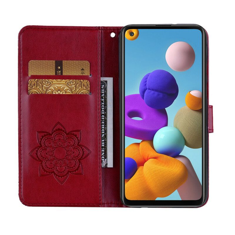 Flip Case Für Samsung Galaxy A21s Eulen-mandala Und Schlüsselband